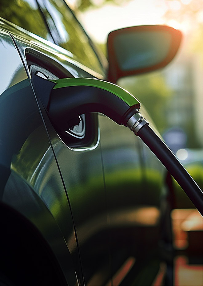Automotive Image of an electric car connected to the charging station